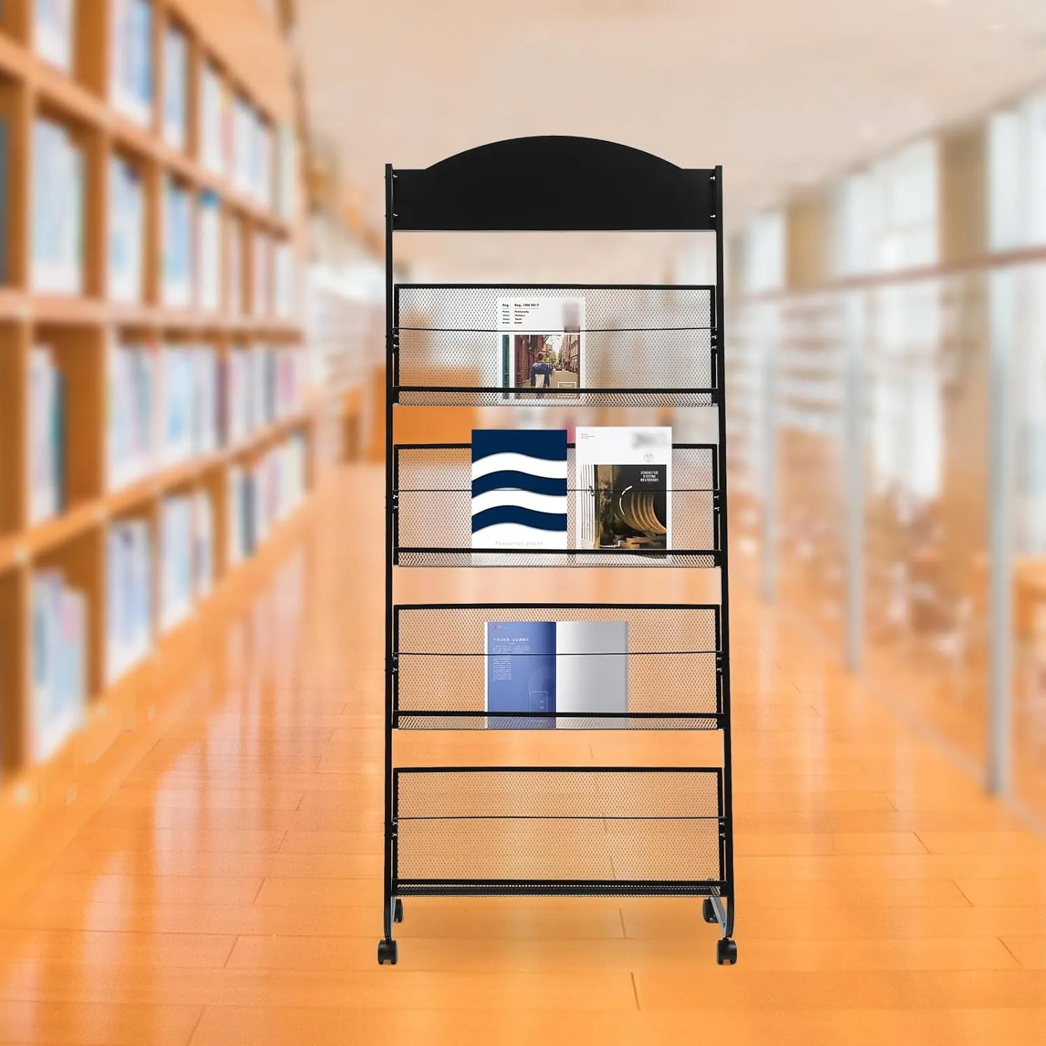 Brochure Display Rack Magazine News Paper Rack Metal Catalog Literature Rack Holder Stand Portable with Carrying Bag 4 Pockets for Exhibition Trade Show Retail Office Classroom