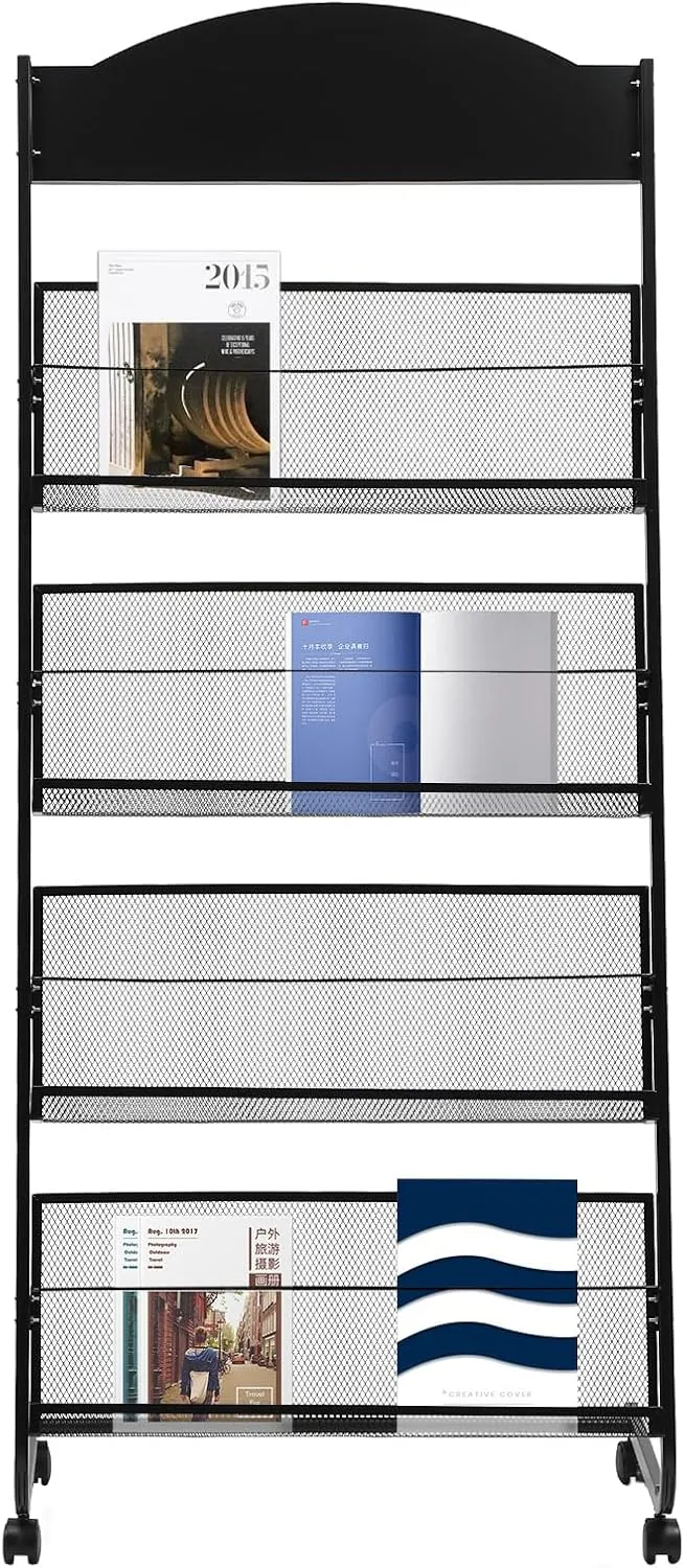 Brochure Display Rack Magazine News Paper Rack Metal Catalog Literature Rack Holder Stand Portable with Carrying Bag 4 Pockets for Exhibition Trade Show Retail Office Classroom