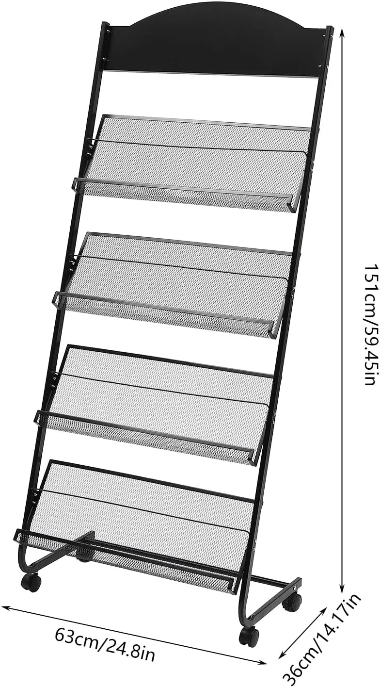 Brochure Display Rack Magazine News Paper Rack Metal Catalog Literature Rack Holder Stand Portable with Carrying Bag 4 Pockets for Exhibition Trade Show Retail Office Classroom