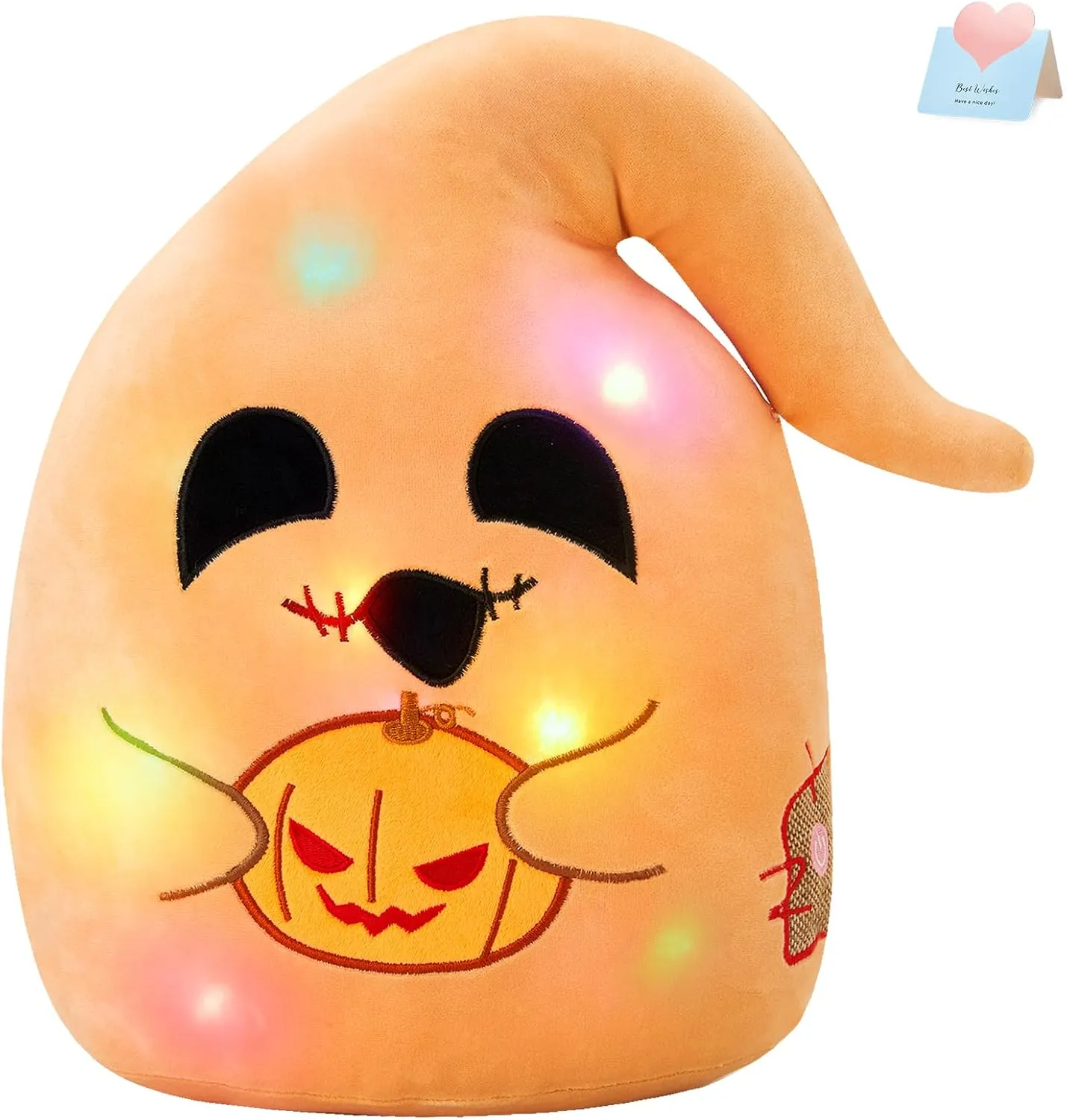 BSTAOFY 12'' Lighted Halloween Ghost Plush Pillow with Light up Pumpkin Lantern LED Halloween Pillows Home Party Decorations Nightmare Before for Toddler Kids