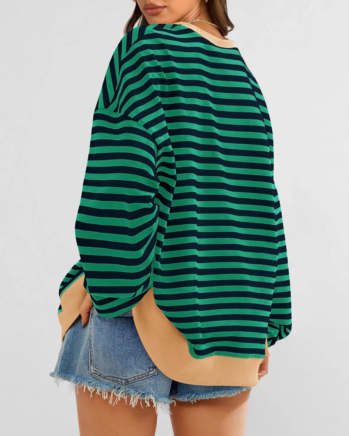 BTFBM Womens Striped Pullover Tops Spring Fall Clothes 2025 Long Sleeve Shirts Trendy Crew Neck Loose Y2K Sweatshirts