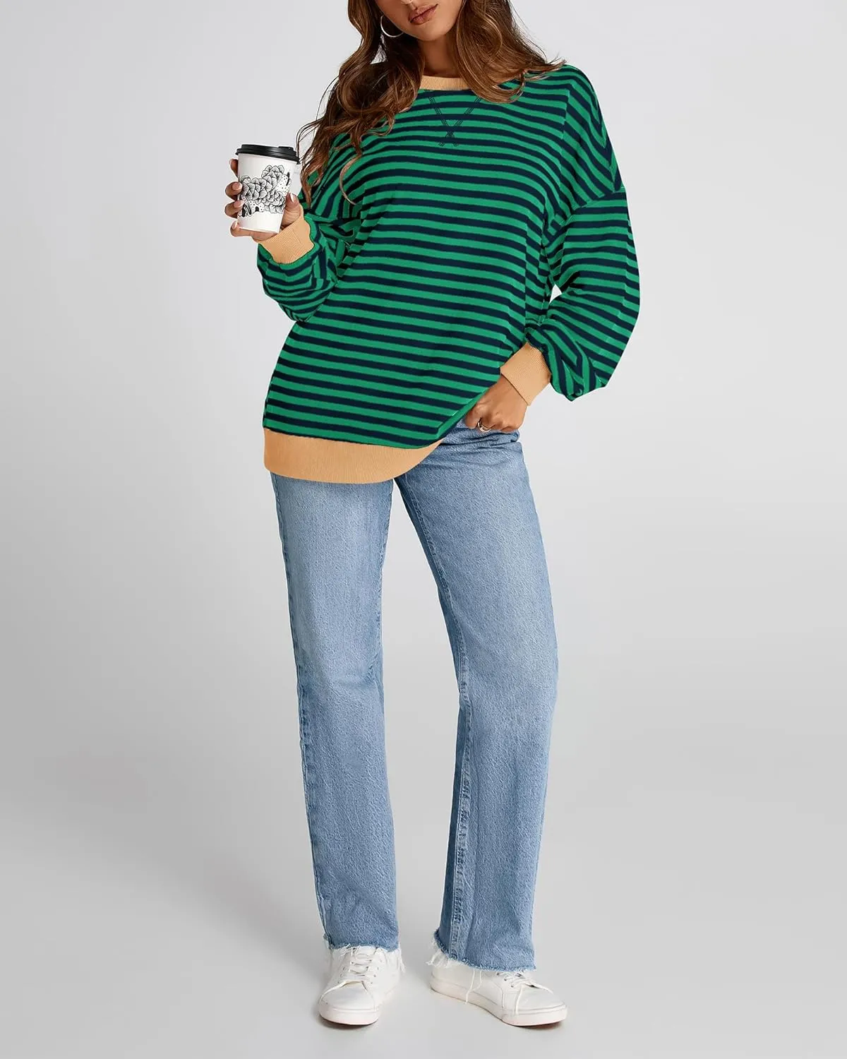 BTFBM Womens Striped Pullover Tops Spring Fall Clothes 2025 Long Sleeve Shirts Trendy Crew Neck Loose Y2K Sweatshirts