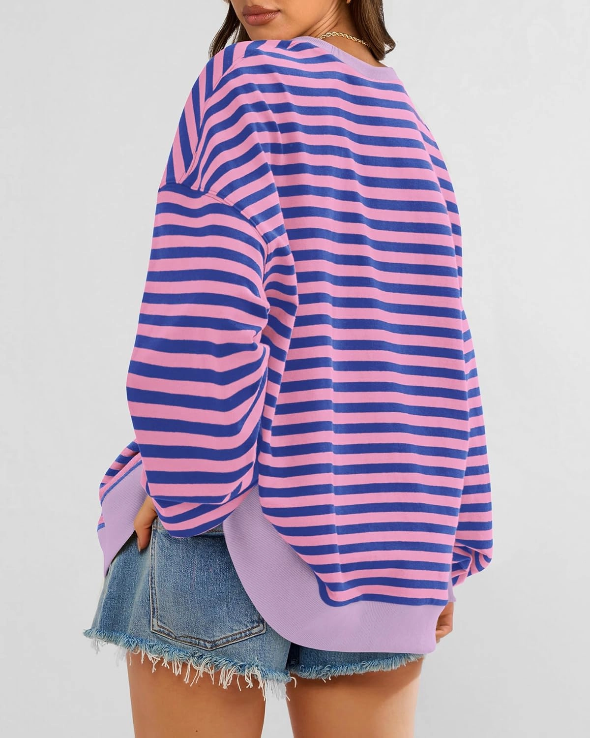 BTFBM Womens Striped Pullover Tops Spring Fall Clothes 2025 Long Sleeve Shirts Trendy Crew Neck Loose Y2K Sweatshirts
