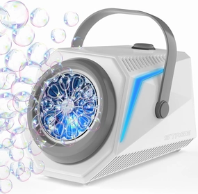 Bubble Machine with Bubbles Solution - Lights, Portable, Leak-Proof, Toys for 3 4 5 6 7 8 Years Old Boys Girls - Ideal Gift for Age -3 Kids Toddlers for Weddings, Outdoor & Parties
