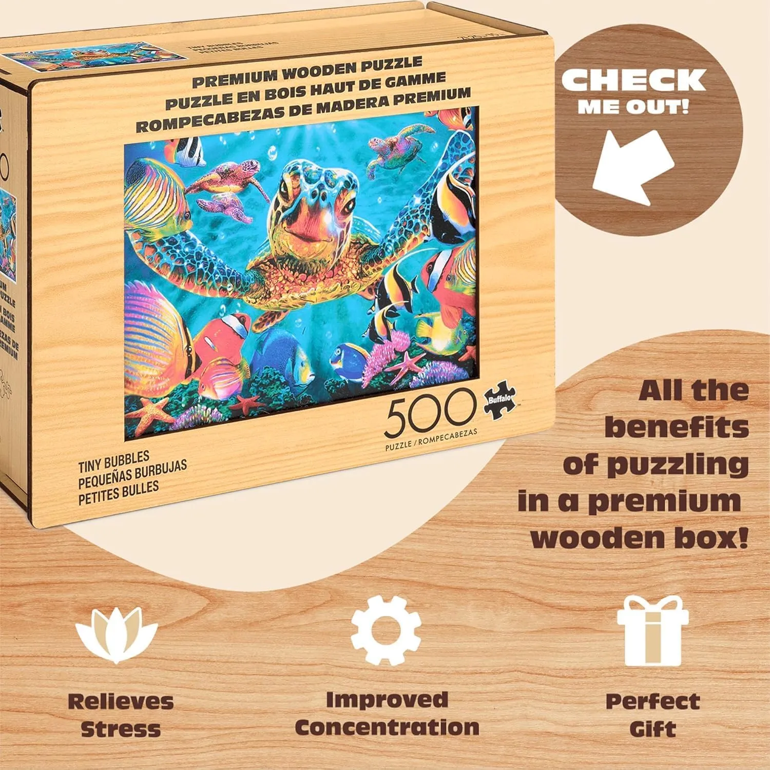 Buffalo Games - Tiny Bubbles Wood Puzzle - Whimsy Cut Jigsaw Pieces - 500 Piece Jigsaw Puzzle - Ages 14 and Up