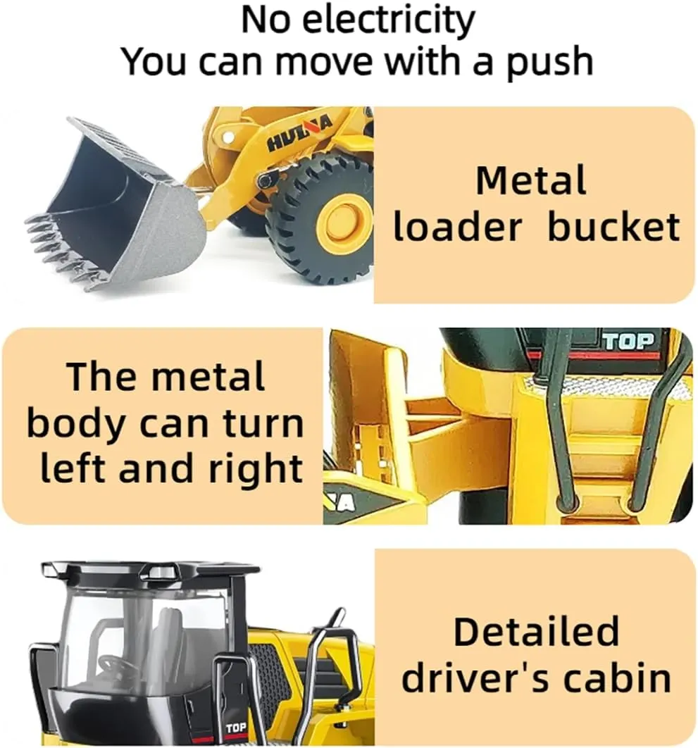 Bulldozer Toys for Boys Heavy-Duty Metal Loader Vehicle Sand/Beach Toy with Functional Arm and Bucket,Realistic Perfect for Sandbox Indoor/Outdoor Play Die Cast Construction Model
