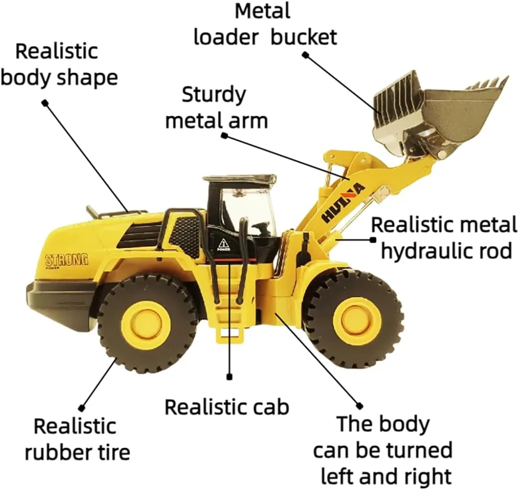 Bulldozer Toys for Boys Heavy-Duty Metal Loader Vehicle Sand/Beach Toy with Functional Arm and Bucket,Realistic Perfect for Sandbox Indoor/Outdoor Play Die Cast Construction Model