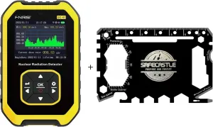 Bundle of 1 Geiger Counter Nuclear Radiation Detector-FNIRSI Radiation Dosimeter with LCD Display, Portable Handheld Beta Gamma X-ray Rechargeable and Safecastle Multipurpose Toolkit Card