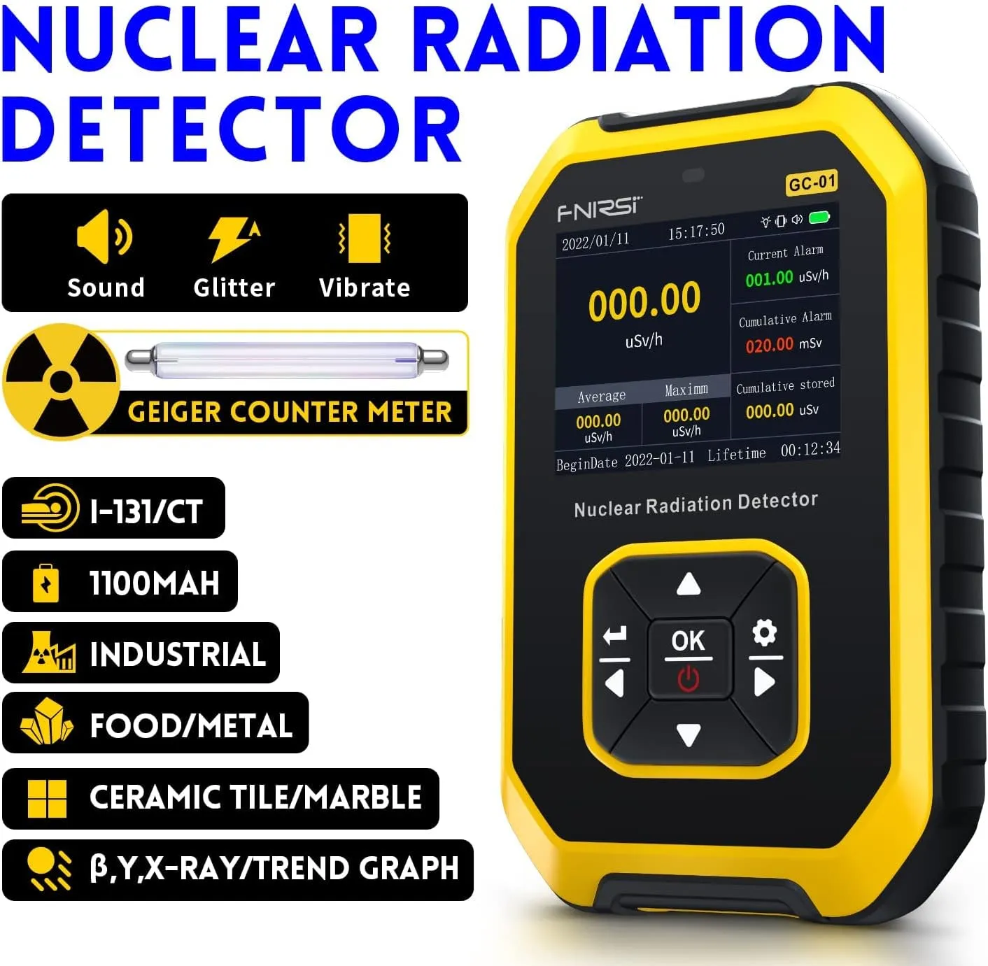 Bundle of 1 Geiger Counter Nuclear Radiation Detector-FNIRSI Radiation Dosimeter with LCD Display, Portable Handheld Beta Gamma X-ray Rechargeable and Safecastle Multipurpose Toolkit Card