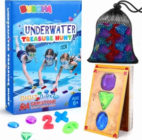 BUSOHA Diving Pool Hunt Gem Toys - 6 in 1 Underwater Seek and Find Gems Game Tic Tac Toe Board Games Kids Swiming Pool Toys with Mesh Bag Water Gifts for Boys Girls Age 6 7 8 9 10 11 12