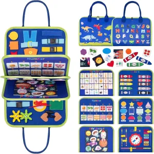 Busy Board for Toddlers Sensory Toys - Montessori Toys for 1 Year Old - Airplane Travel Essentials for 1-4 Year Old Boys Educational Games - Preschool Learning Toys Quiet Book for Basic Dress Skills