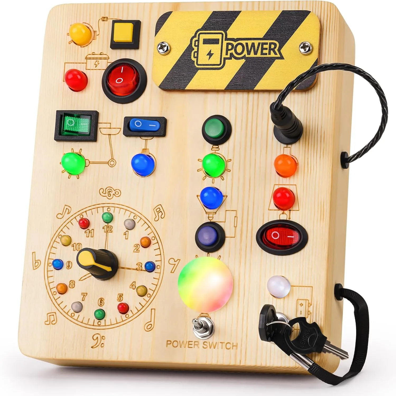 Busy Board With Led Light, Montessori Toys For 1-3 Years Old Boys Girls Wooden Toddler Toys Birthday Gift Educational Toys For 1  Year Old, Toddler Travel Toys Sensory Toys For Kids With Autism