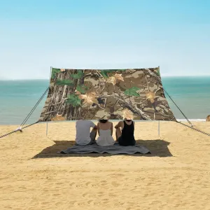 Camouflage Army Tree Forest Beach Canopy Tent Anti-UV & Wind Resistant, Camping Sun Shelter Easy Setup Portable,Outdoor Shade Tents with Sandbags,Sand Shovels,Ground Pegs & Stability Poles