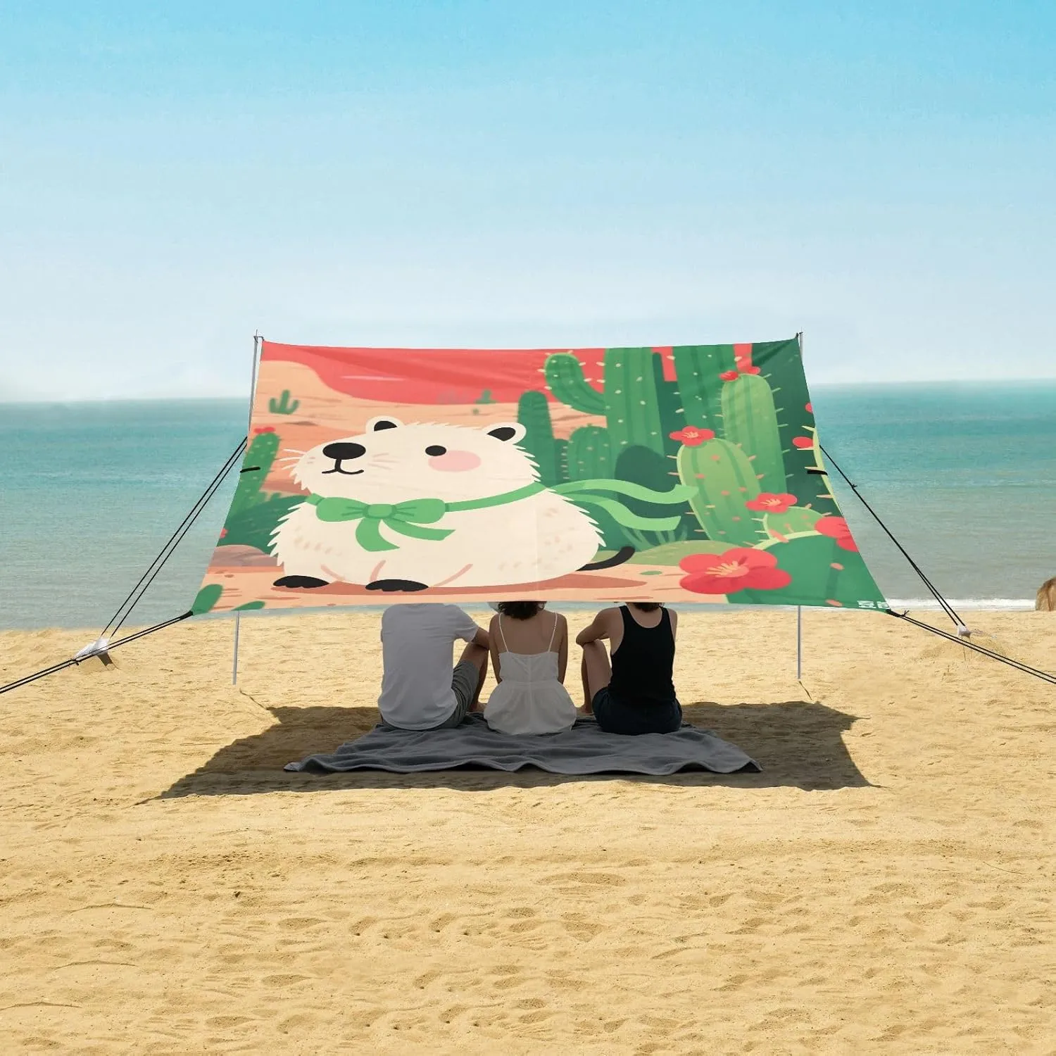 Capybara Western Desert Beach Camping Tent Sun Shelter for Whole Family, Beach Shade Canopy with UPF50  UV Protection,Easy Set Up and Carry,Outdoor Shade for Trips, Fishing, Backyard Fun Picnic