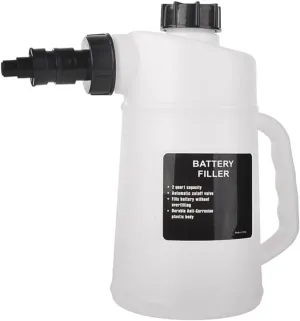 Car Battery Filler 2L Car Battery Liquid Filling Jug Golf Cart/Deep Cycle Battery Jug Heavy Duty Water Filler Bottle with Auto Shut and Drip Free Valve (White)