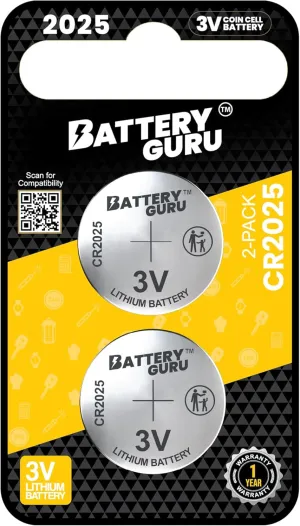 Car Key Battery for Fiat 124 Spider (2017-2020 124 Spider Remote Battery CR2025 3V Powered by BatteryGuru) Pack of 2