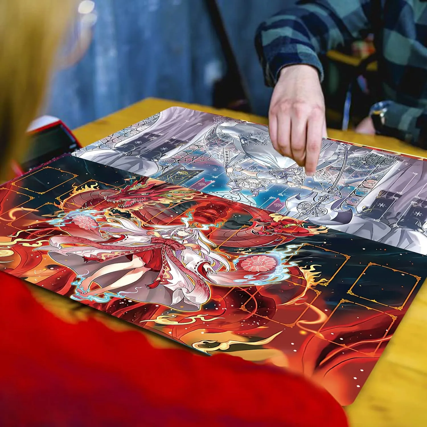 Card Rubber Mat ygo playmat Gaming Competition Pad Mat Card Binder Deck 23.6x13.7in (Red Cartesia 1)