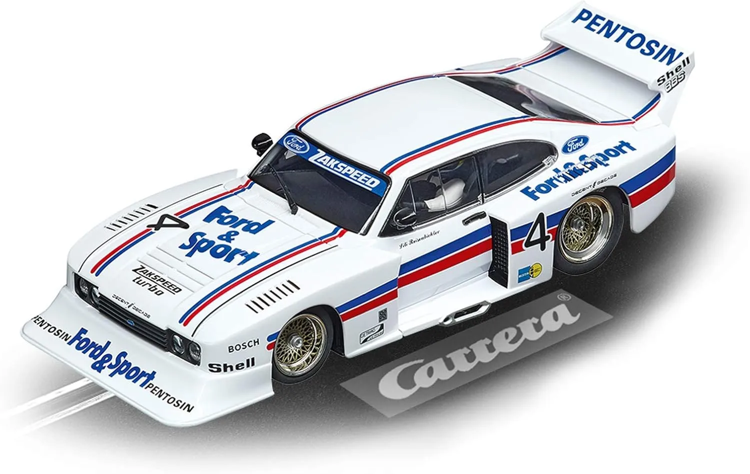 Carrera 30926 Ford Capri Zakspeed Turbo Lili Reisenbichler No. 4 1:32 Scale Digital Slot Car Racing Vehicle Digital Slot Car Race Tracks, White, Blue, Red
