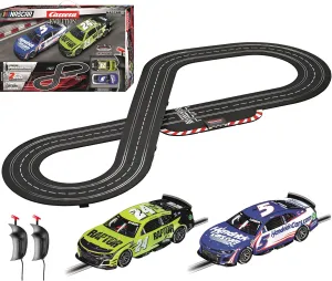 Carrera Evolution Electric 1:32 Scale Slot Car Racing Track Set - Includes Two 1:32 Scale Cars & Two Dual-Speed Controllers Ages 8 , NASCAR Darlington Showdown Featuring Kyle Larson and William Byron