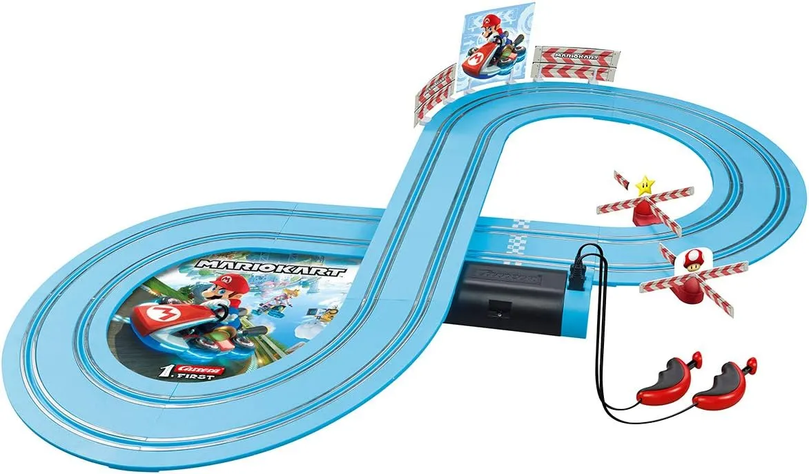 Carrera First Mario Kart - Slot Car Race Track with Spinners Includes 2 Cars: and Yoshi Battery-Powered Beginner Racing Set for Kids Ages 3 Years Up