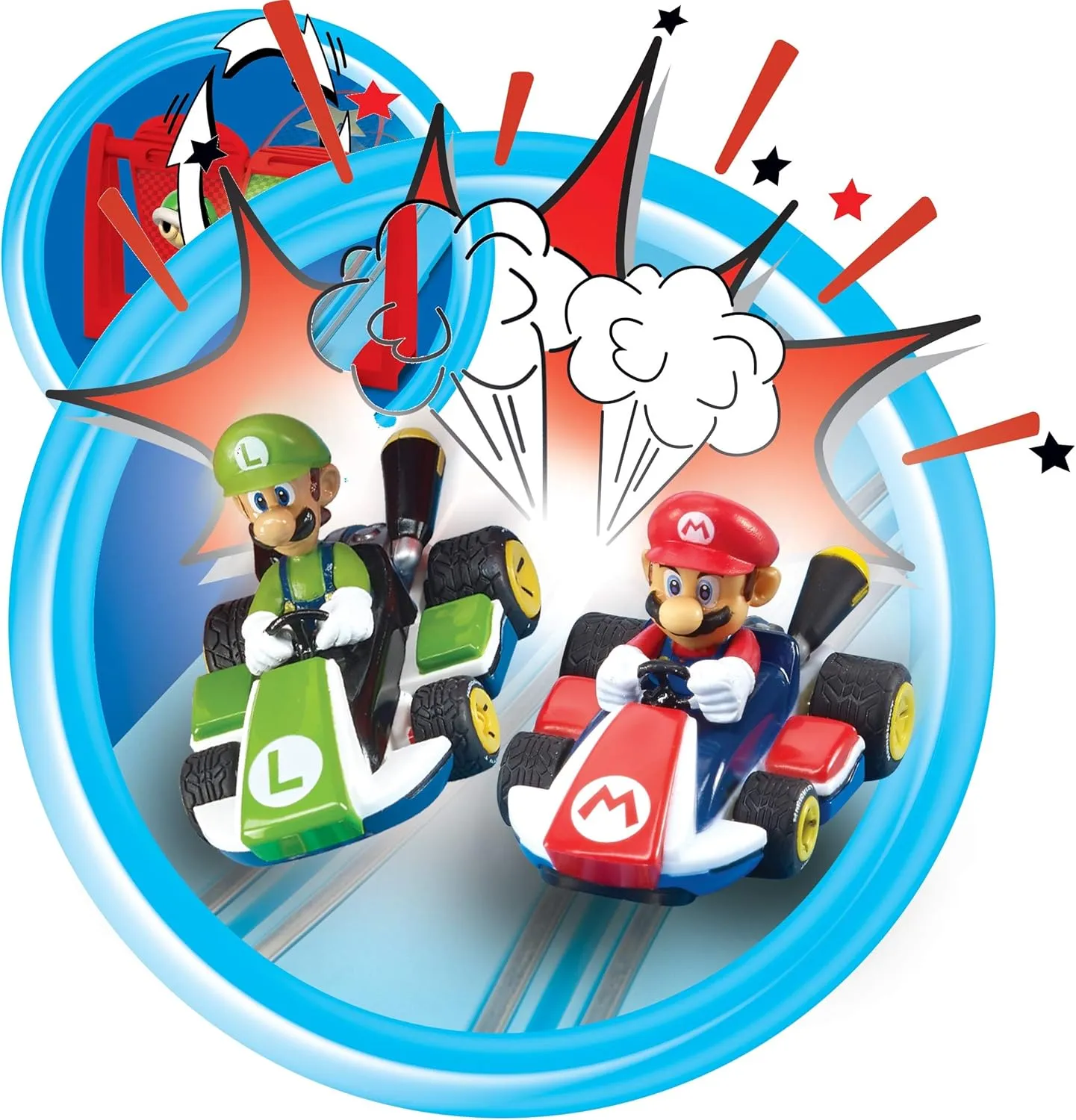 Carrera First Nintendo Mario Kart Slot Car Race Track - Includes 2 Cars: Mario and Luigi and Two-Controllers - Battery-Powered Beginner Set for Kids Ages 3 Years and Up, 20063028