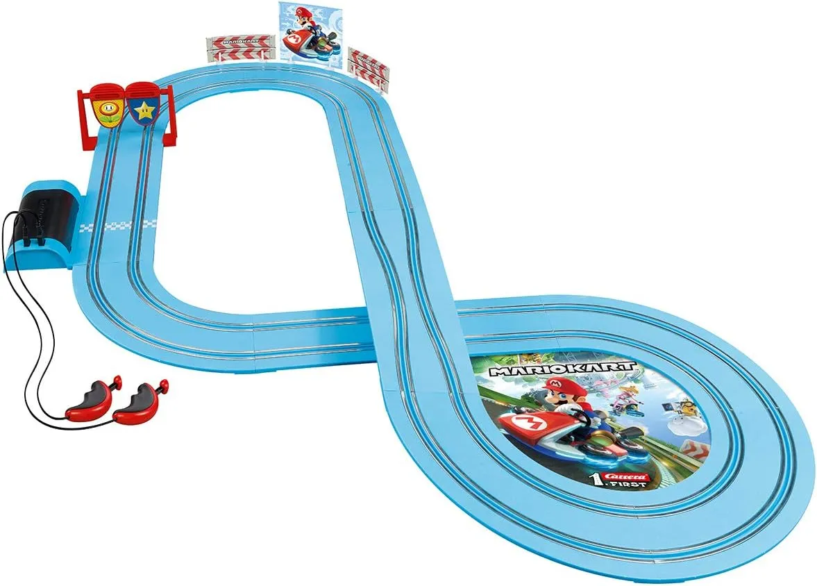Carrera First Nintendo Mario Kart Slot Car Race Track - Includes 2 Cars: Mario and Luigi and Two-Controllers - Battery-Powered Beginner Set for Kids Ages 3 Years and Up, 20063028