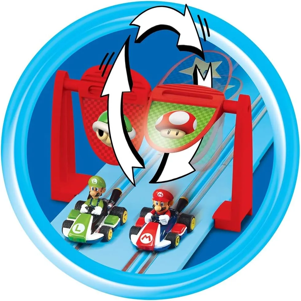 Carrera First Nintendo Mario Kart Slot Car Race Track - Includes 2 Cars: Mario and Luigi and Two-Controllers - Battery-Powered Beginner Set for Kids Ages 3 Years and Up, 20063028