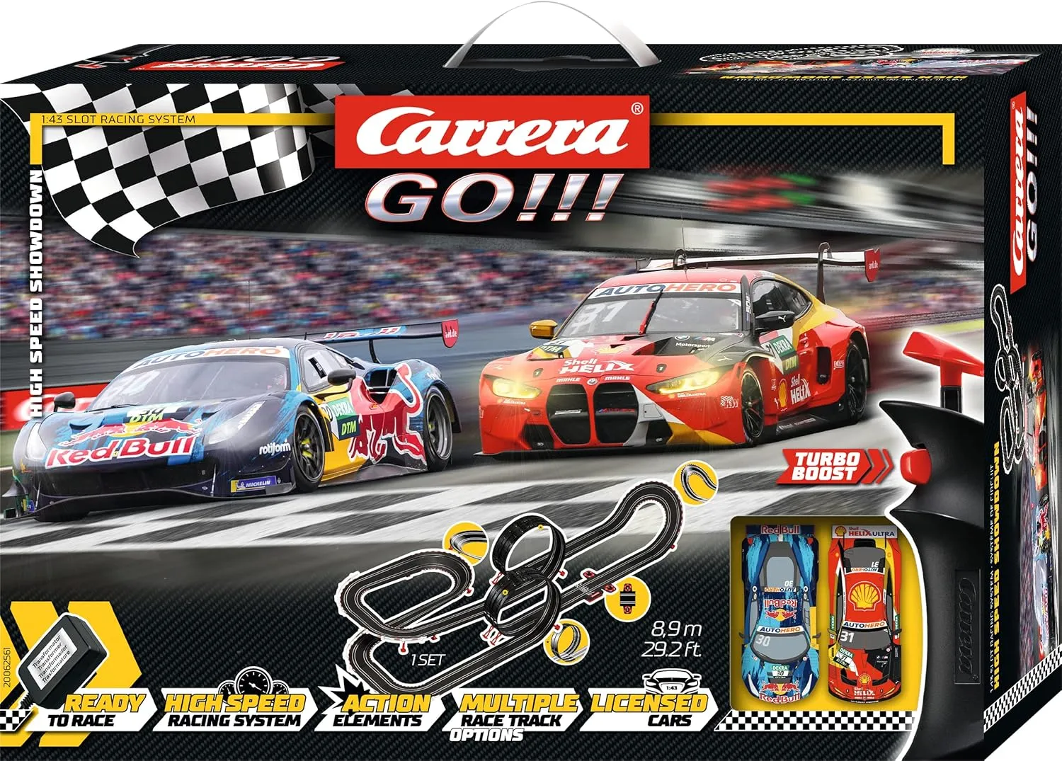 Carrera GO Electric Powered Slot Car Racing Kids Toy Race Track Set 1:43 Scale, DTM High Speed Showdown