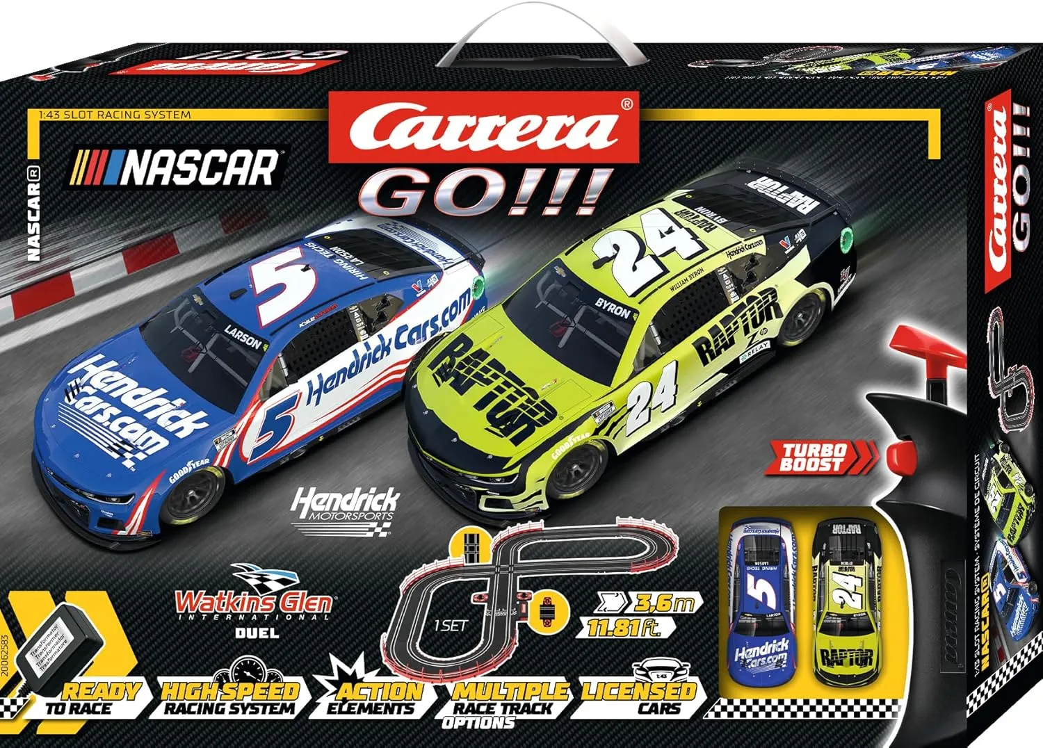 Carrera GO Electric Powered Slot Car Racing Kids Toy Race Track Set 1:43 Scale, NASCAR Watkins Glen Duel