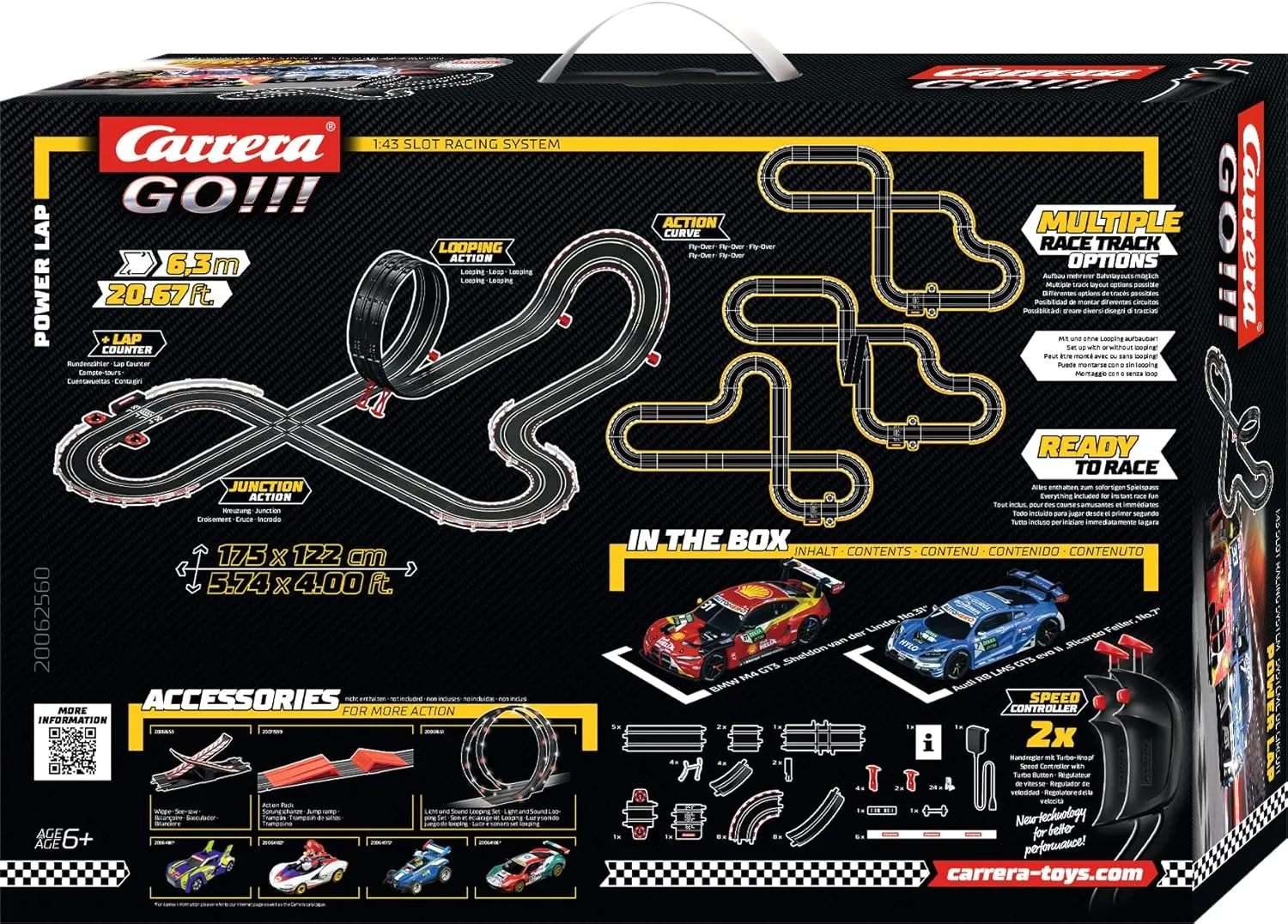 Carrera GO Electric Powered Slot Car Racing Kids Toy Race Track Set 1:43 Scale, Power Lap