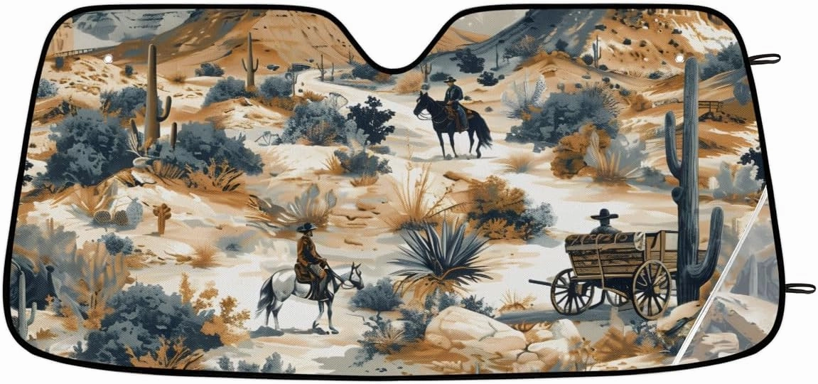 Carriage Desert Car Windshield Sunshade Tropical Desert Front Window Sunshade, 55 * 27.5 inches, fits Most Cars