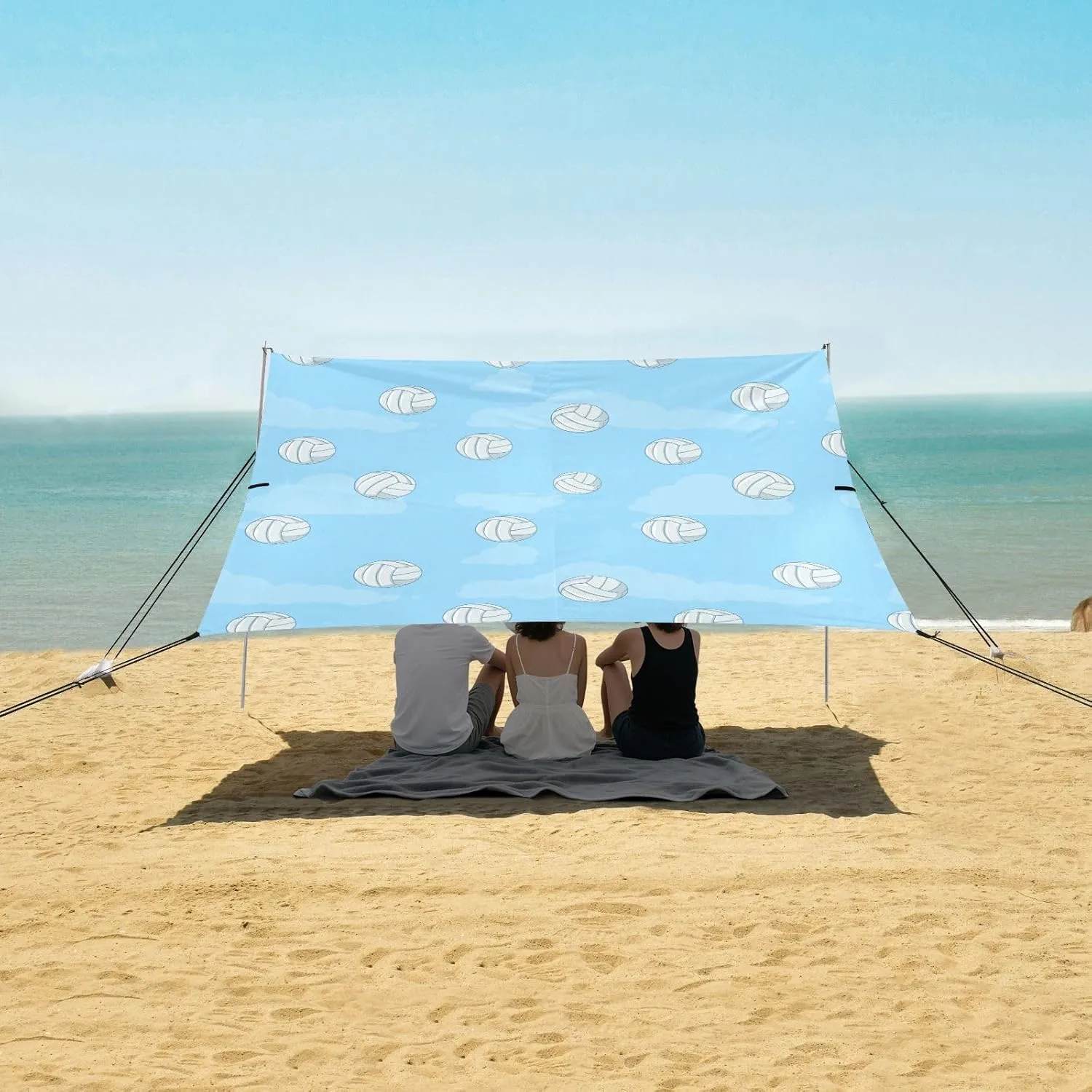 Cartoon Volleyball Balls Beach Canopy Tent Anti-UV & Wind Resistant, Camping Sun Shelter Easy Setup Portable,Outdoor Shade Tents with Sandbags,Sand Shovels,Ground Pegs & Stability Poles