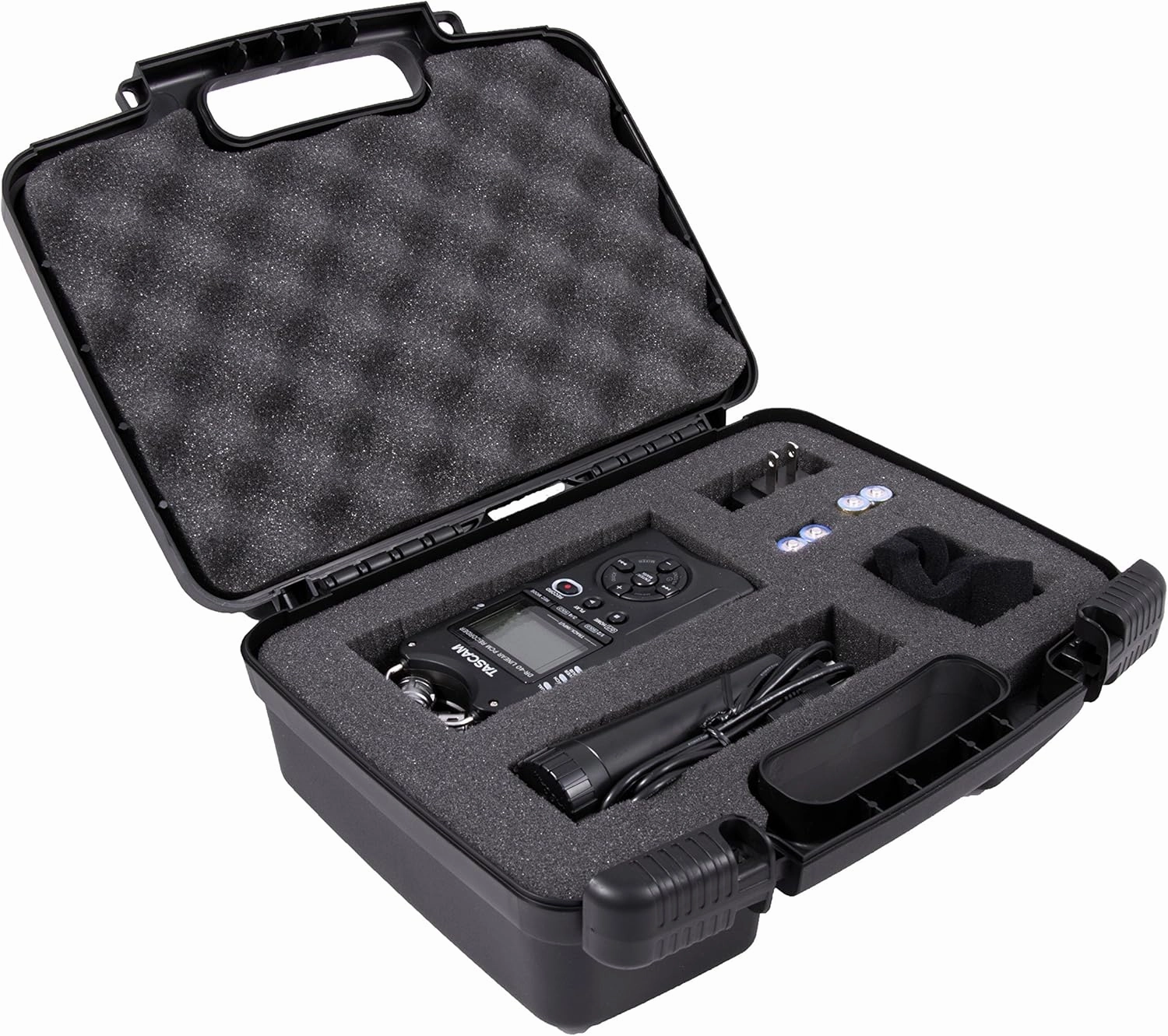 CASEMATIX Portable Recorder Case Compatible with Tascam Portacapture X8, DR-05x Dr-40x 22L 100MK 100MKiii 44WL Recorder, Mini Tripod, Adapter, Mic Windscreen and More - Customizable Hard Case Only