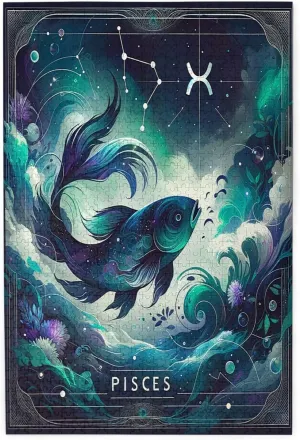 Celestial Pisces 1000 Pieces Of Adult Wooden Puzzle, Cosmic Fish Swimming Through Starlit Tides,Pieces Fit Together Perfectly,Every Piece Is Unique,Suitable For Party Game Nights