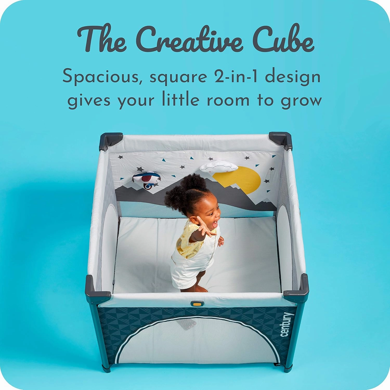 Century Play On 2-in-1 Playard and Activity Center – Playpen Includes Soft Toys and Zippered Door, Splash