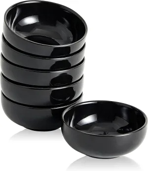 Ceramic Pinch Bowls,2.5 oz Mini Prep Dip Bowl Set,Small Dipping Salsa Charcuterie Soy Sauce Side Dish for Sushi,Set of 6(Black)
