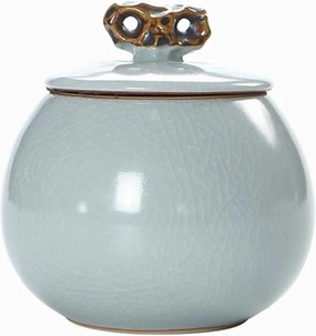 Ceramic Tea Caddy Ru Kiln Sealed Tea Canister for Tieguanyin Pu'er Tea, Airtight Storage Jar with Cover~/