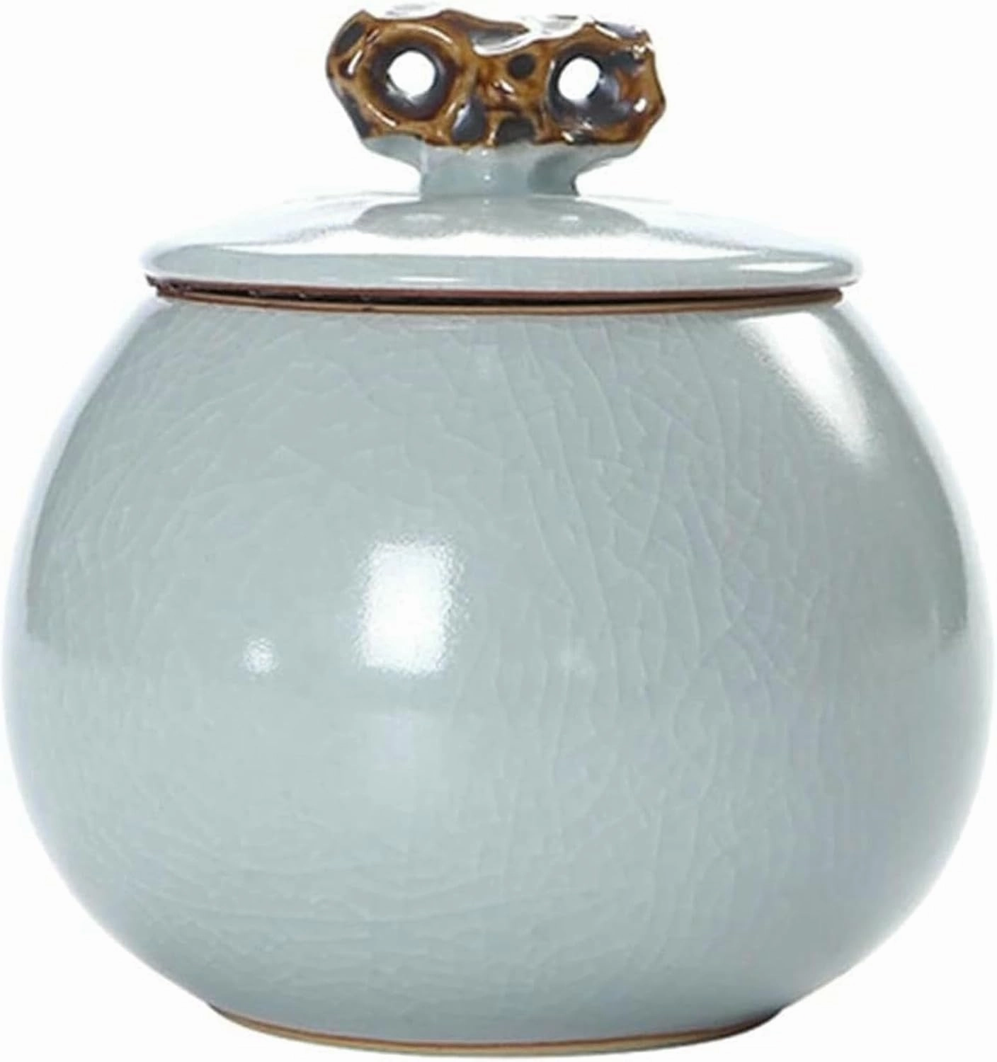 Ceramic Tea Caddy Ru Kiln Sealed Tea Canister for Tieguanyin Pu'er Tea, Airtight Storage Jar with Cover~/