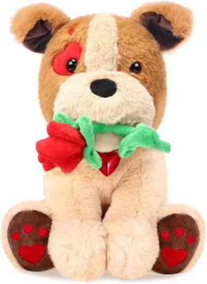 Chalyna 10 Inches Dog Plush Toy with Rose Valentine‘s Day Stuffed Animal with Heart Rose for Girlfriend, for Valentines Party Favor Mother's Day Birthday Festival Occasion