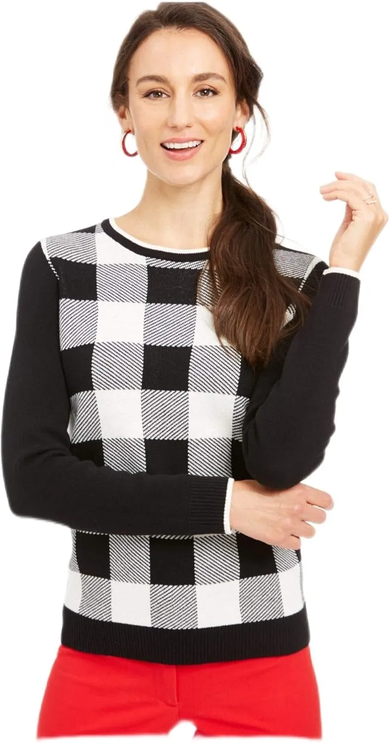 CHARTER CLUB Womens Black Check Long Sleeve Sweater Size: XL