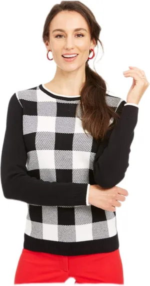 CHARTER CLUB Womens Black Check Long Sleeve Sweater Size: XL