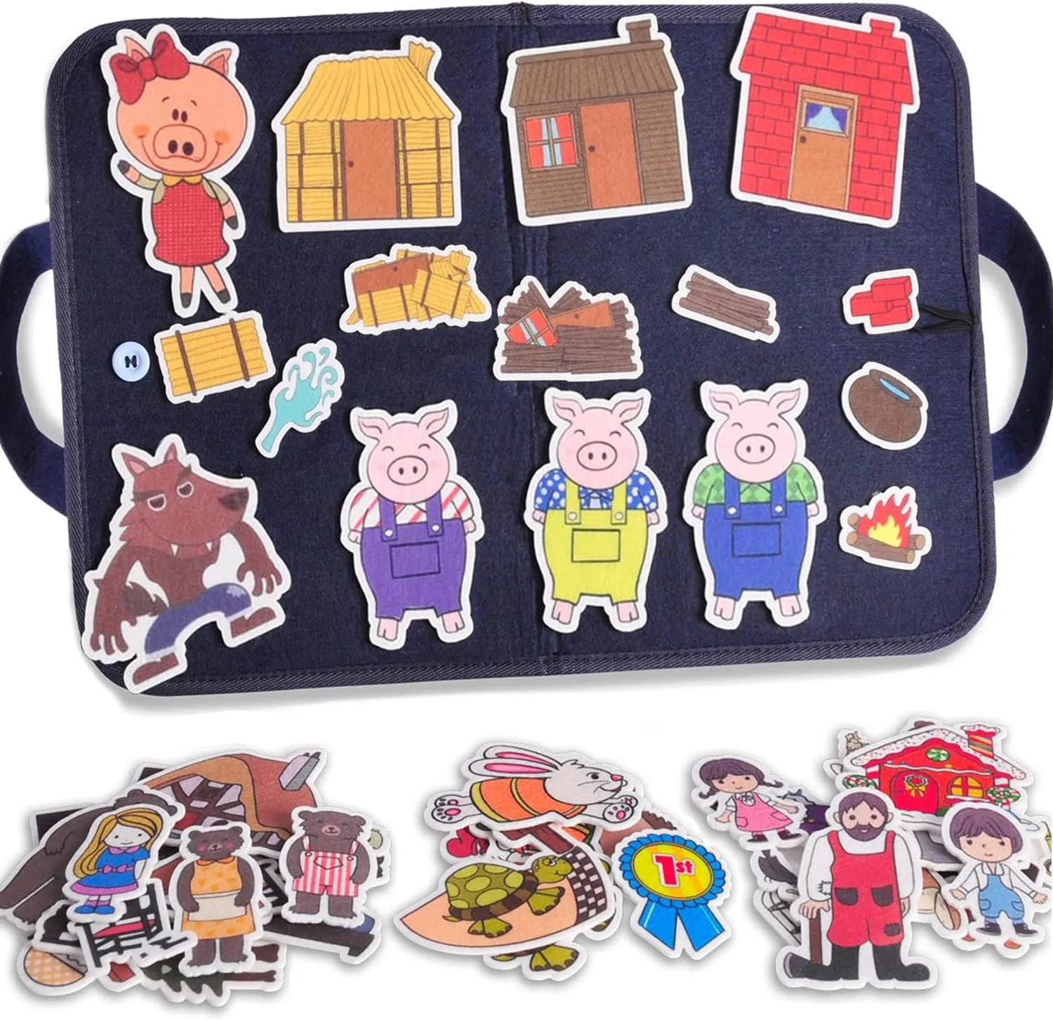 CHEFAN Felt/Flannel Board Story Set of 4, PRECUT Felt Pieces for Preschool Toddlers, Three Little Pigs|Goldilocks and Three Bears|Hansel and Gretel|The Hare and Tortoise