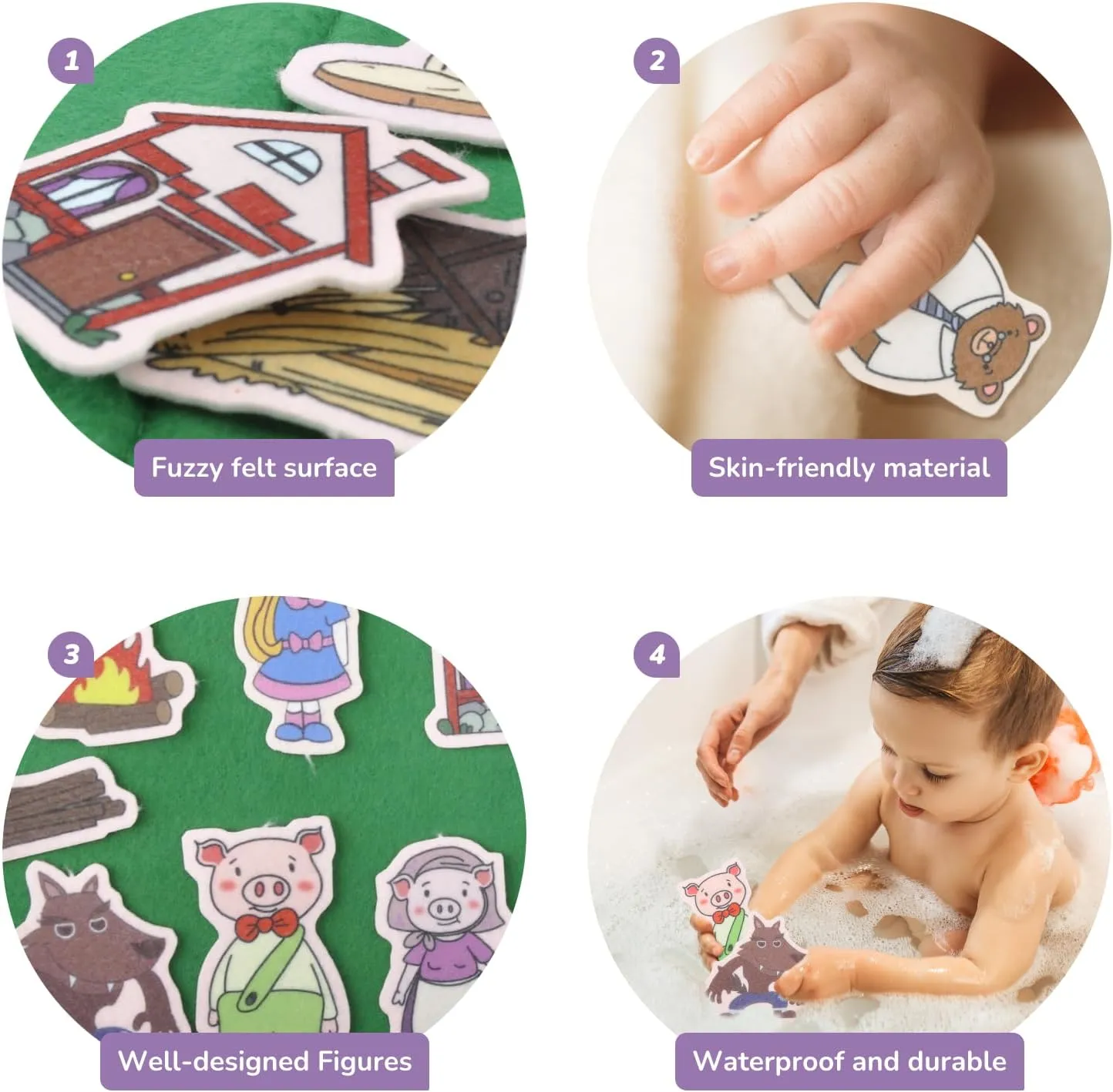 CHEFAN Felt/Flannel Board Story Set of 4, PRECUT Felt Pieces for Preschool Toddlers, Three Little Pigs|Goldilocks and Three Bears|Hansel and Gretel|The Hare and Tortoise