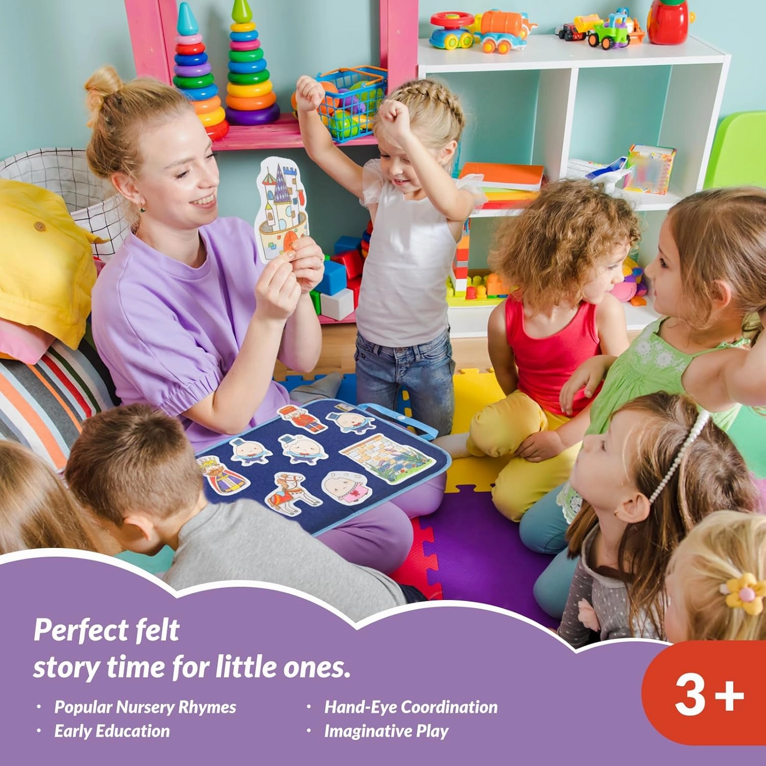 CHEFAN Felt Board for Toddlers, 4 Set Nursery Rhymes Felt Pieces, Precut Flannel Figures, Humpty Dumpty,Hey Diddle Diddle,Hickory Dickory Dock,Baa Baa Black Sheep