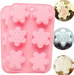 CHICHIC 2 Pack Silicone Soap Molds Snowflakes Handmade Soaps Baking Mold Cake Pan, Biscuit Mold, Chocolate Mold, Ice Cube Tray for Homemade Craft Cake Mold Pudding Mold Jello Mold DIY, 6 Cavity