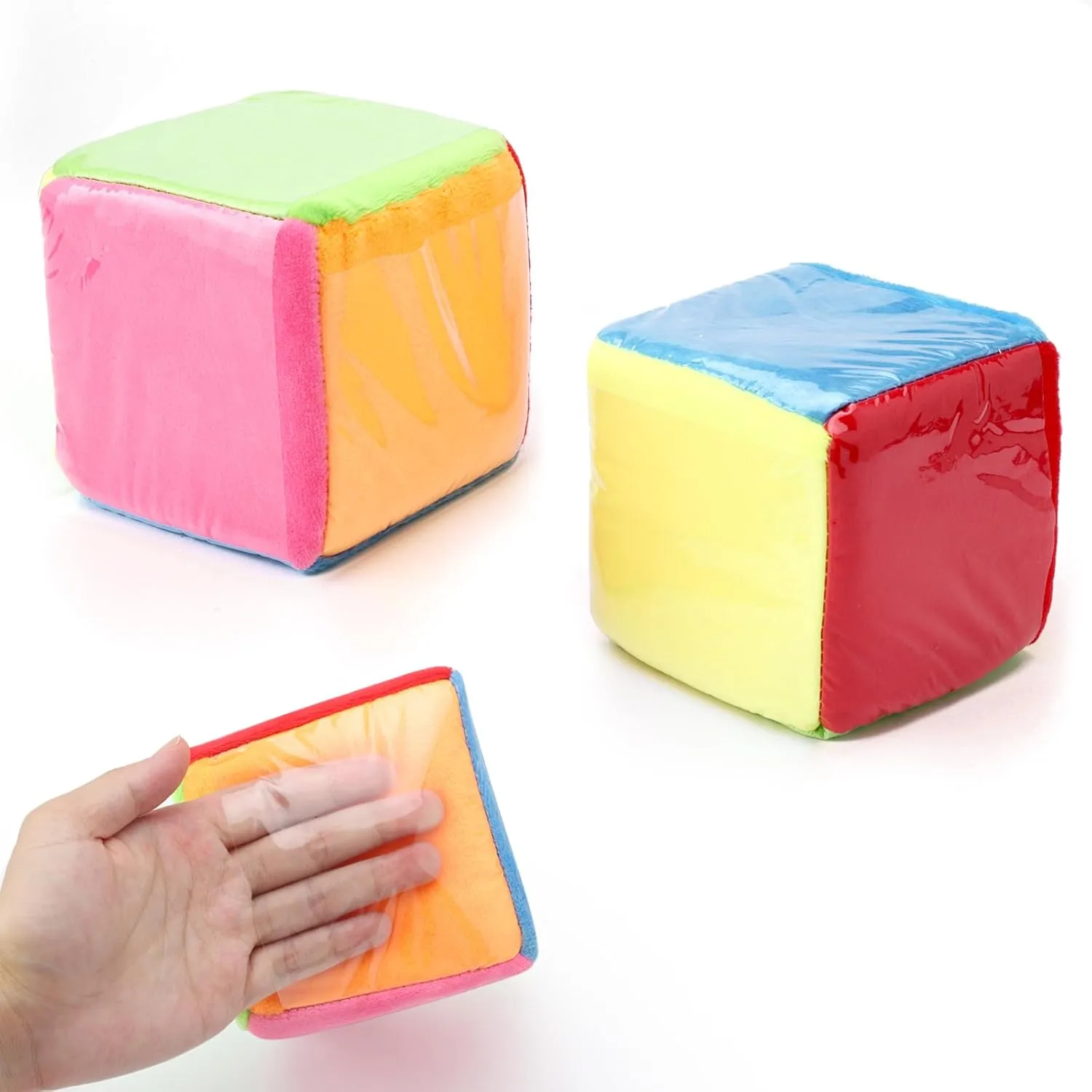 Children's Learning Cube, 2 Pieces Learning Cube with 6-Sided Transparent Pockets, Plush Dice, 10 cm Blank Cube, Large Foam Cube, Colourful Cube with Pockets for Early Teaching of Children