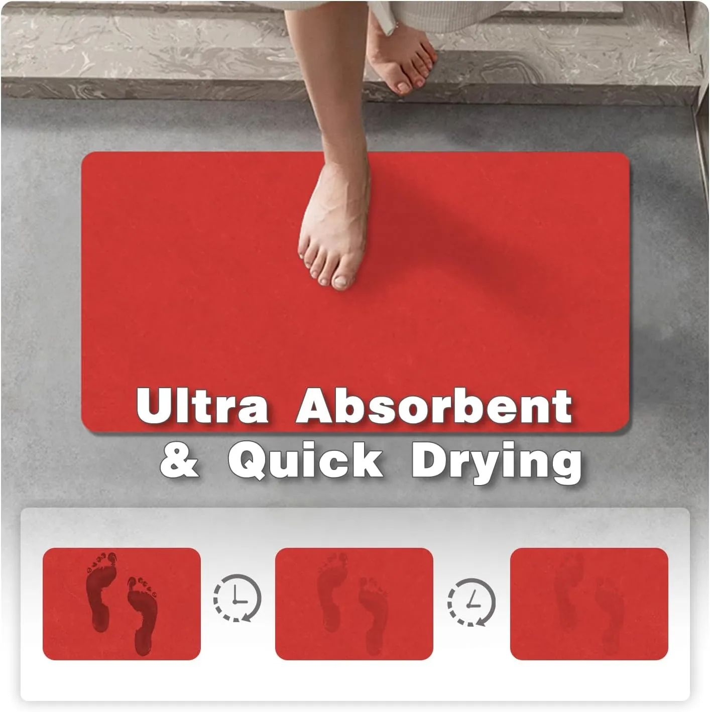 Christmas Bath Mat, Red Bathroom Rugs Non Slip Washable Thin Absorbent Bath Mat Fits Under Door Bathroom Floor Mat Perfect for Bath, Shower, or Sink 16"x24" Red
