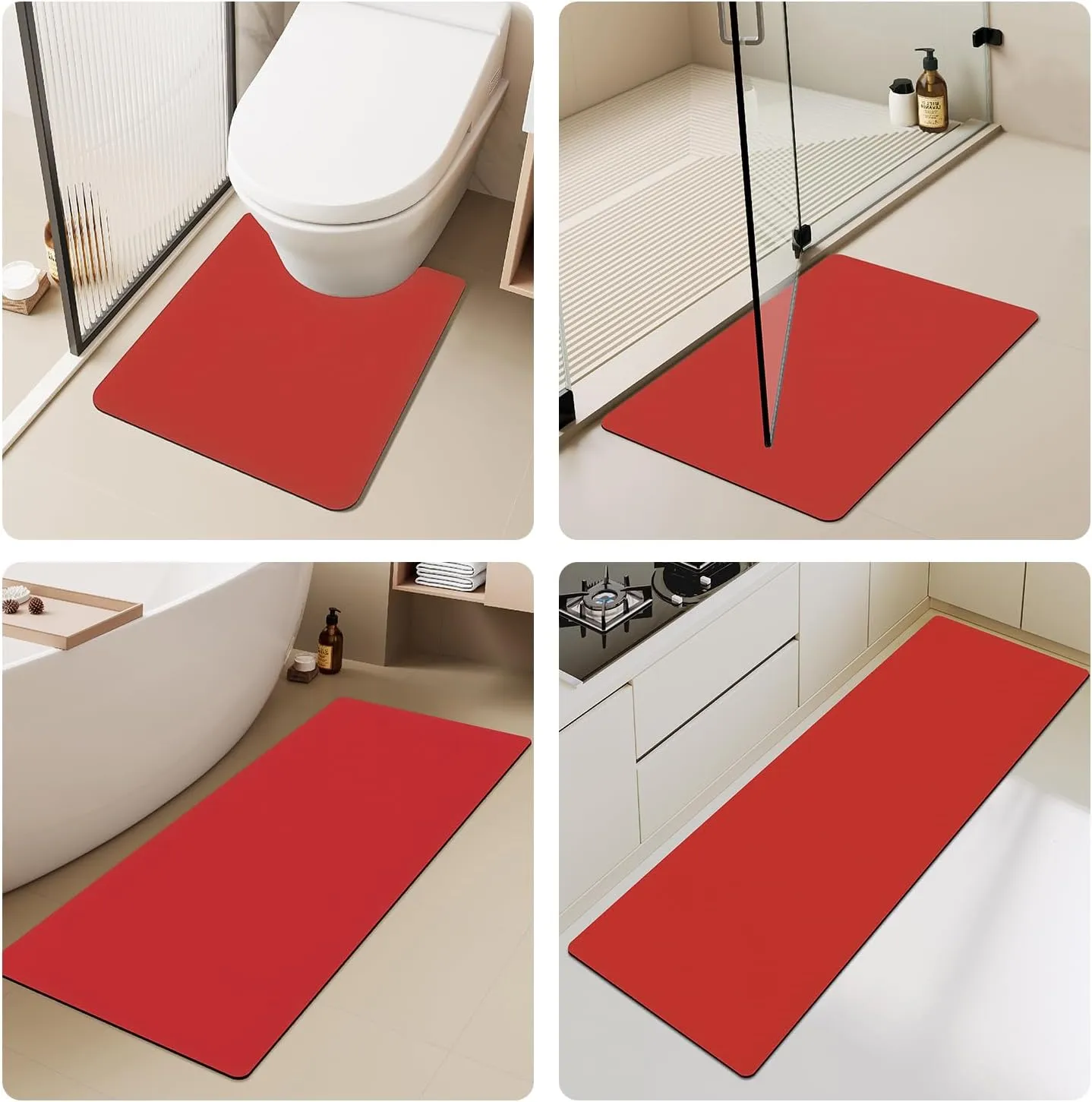 Christmas Bath Mat, Red Bathroom Rugs Non Slip Washable Thin Absorbent Bath Mat Fits Under Door Bathroom Floor Mat Perfect for Bath, Shower, or Sink 16"x24" Red