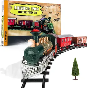 Christmas Train Set for Under The Tree with Lights and Sounds, Toy Train Set for Christmas with Large Tracks 5 Train Cars Gift for Kids