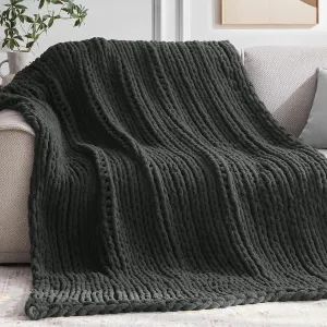 Chunky Knit Throw Blanket, 30''*40'' Knitted Throw Chenille Blankets for Bed Couch, Handmade Dark Grey Crochet Blanket Thick Blanket for Kids, Machine Washable Cute Comfy Blanket for Home Decor